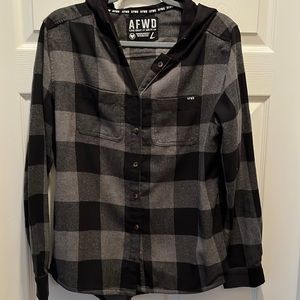 Alpha Forward Hooded Flannel, Black/Gray, Size Large